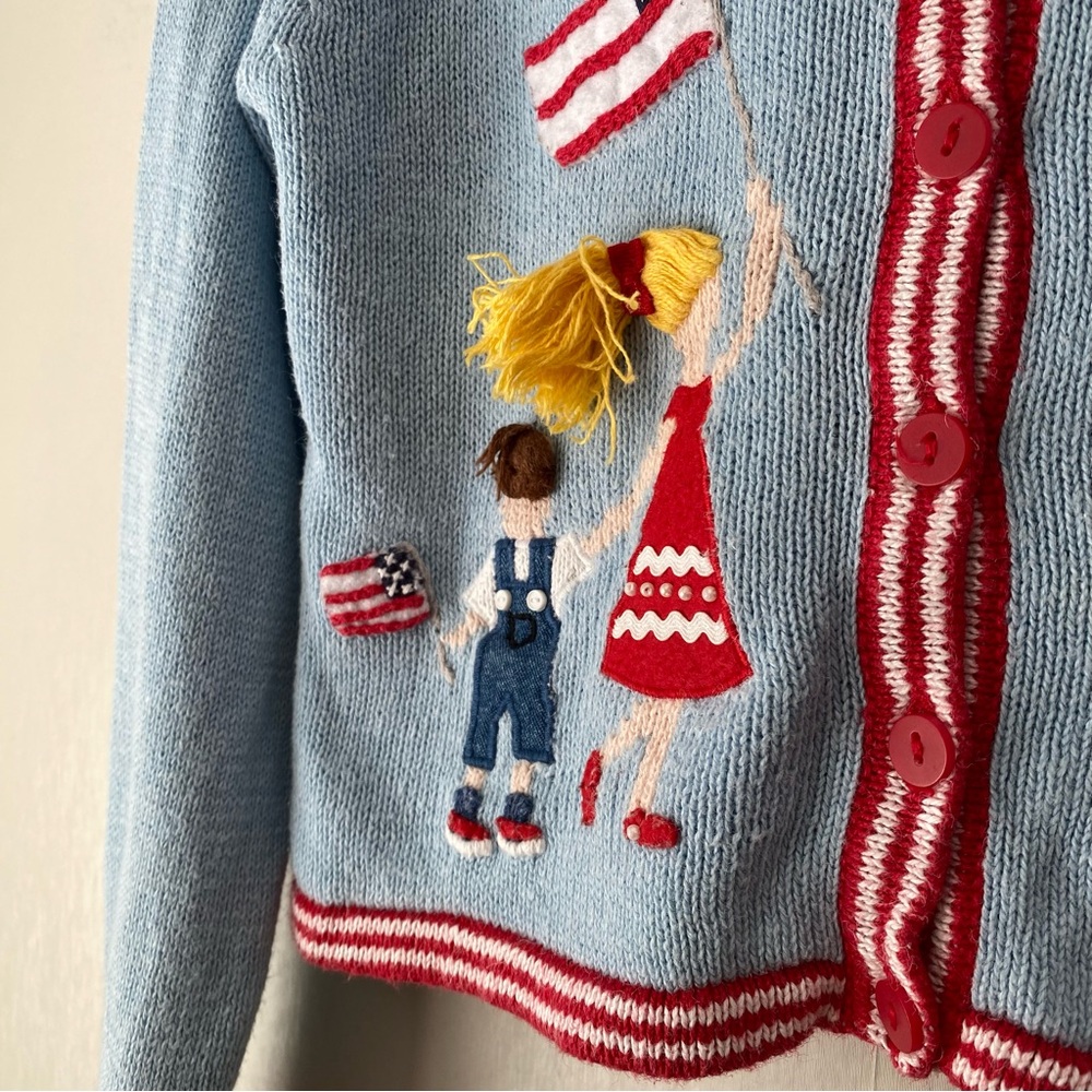 Vintage Hartstrings Embroidered 4th of July Knit Cardigan Sweater 5/6 - Picture 4 of 11